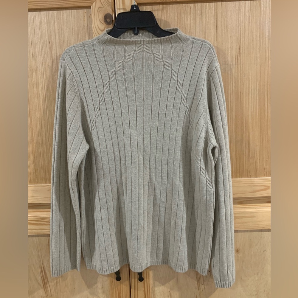 Liz Claiborne Womens Light Tan Earthtone Merino Wool Blend Crewneck Sweater Sz L